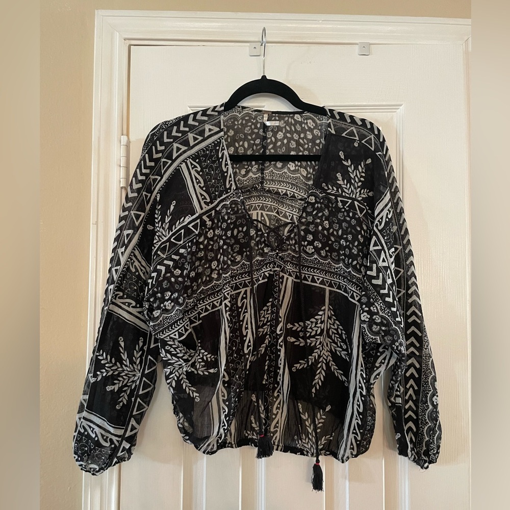 Free People Black and White Patterned Poncho